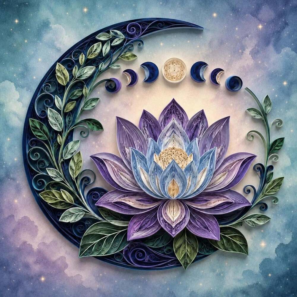 8 X 8 Framed Lotus Moon Art 45 E 3